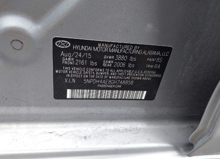 Photo 9 of 2016 Hyundai Elantra SE (VIN 5NPDH4AE8GH748858)