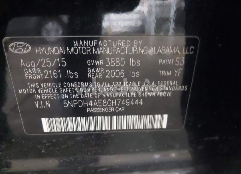 Photo 9 of 2016 Hyundai Elantra SE (VIN 5NPDH4AE8GH749444)