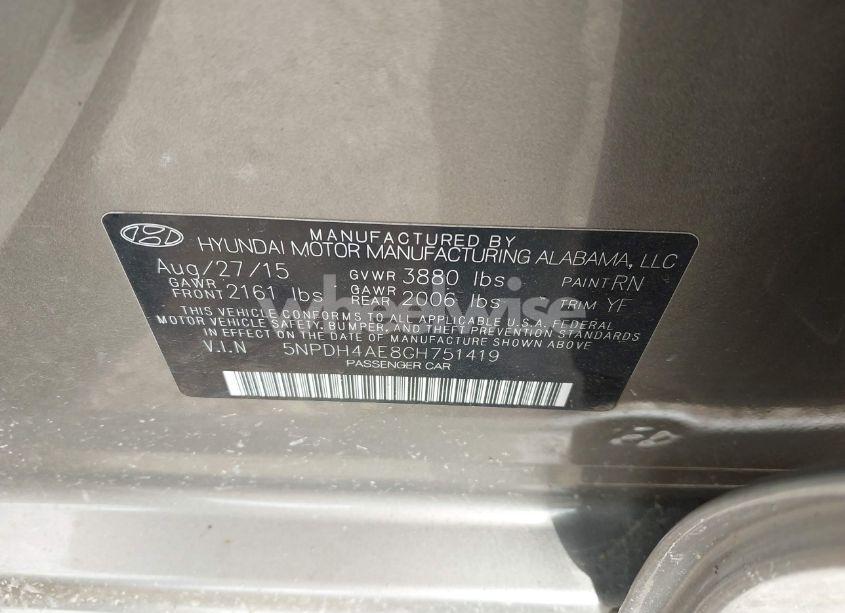 Photo 9 of 2016 Hyundai Elantra SE (VIN 5NPDH4AE8GH751419)