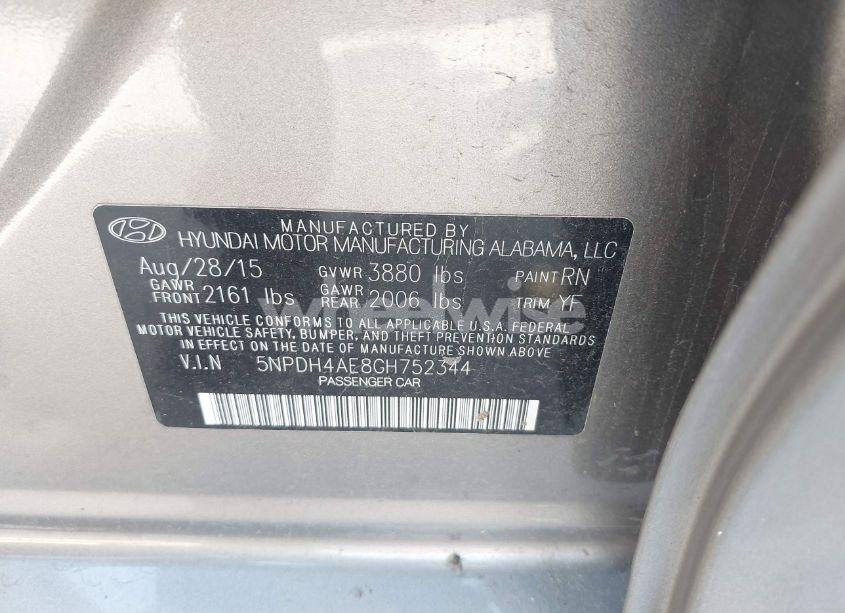 Photo 9 of 2016 Hyundai Elantra SE (VIN 5NPDH4AE8GH752344)