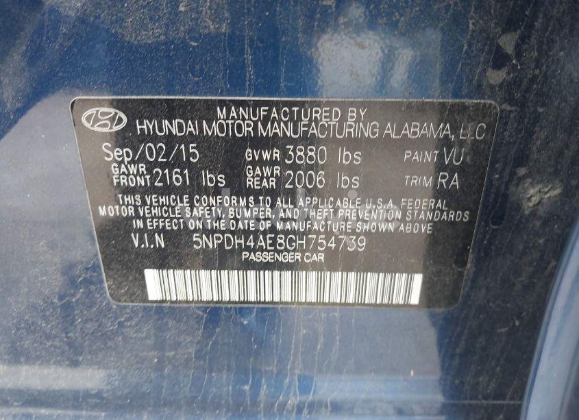 Photo 9 of 2016 Hyundai Elantra SE (VIN 5NPDH4AE8GH754739)