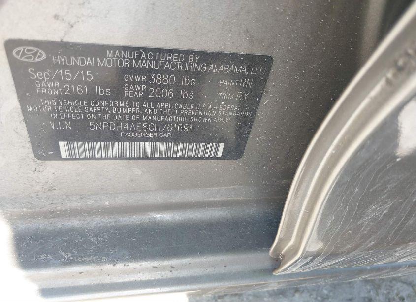 Photo 9 of 2016 Hyundai Elantra LIMITED (VIN 5NPDH4AE8GH761691)