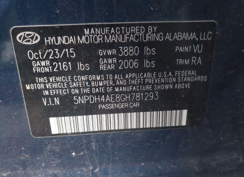 Photo 9 of 2016 Hyundai Elantra SE (VIN 5NPDH4AE8GH781293)