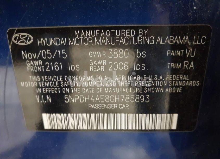 Photo 9 of 2016 Hyundai Elantra SE (VIN 5NPDH4AE8GH785893)