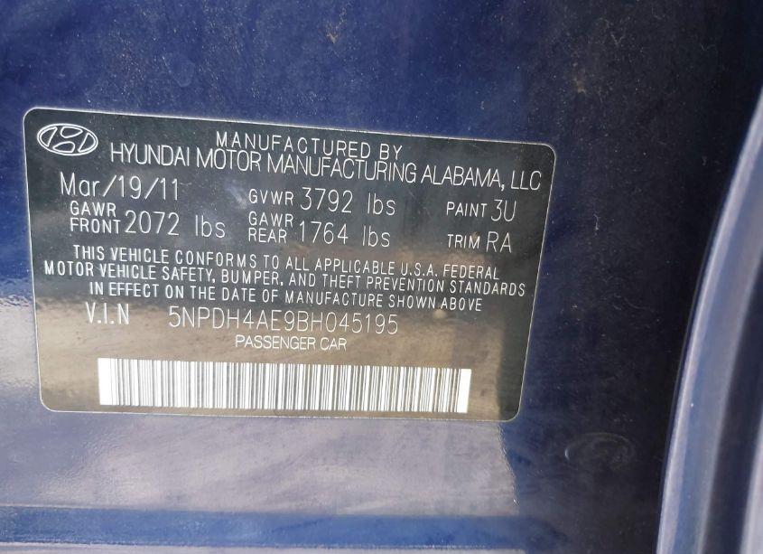 Photo 9 of 2011 Hyundai Elantra LIMITED (VIN 5NPDH4AE9BH045195)