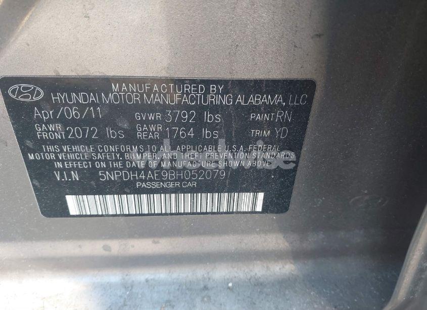 Photo 9 of 2011 Hyundai Elantra GLS (VIN 5NPDH4AE9BH052079)