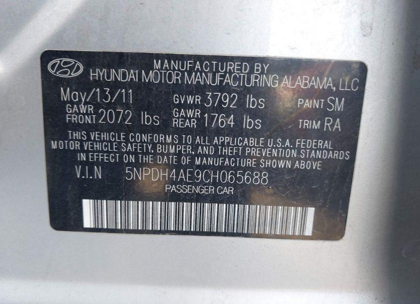 Photo 9 of 2012 Hyundai Elantra GLS (VIN 5NPDH4AE9CH065688)