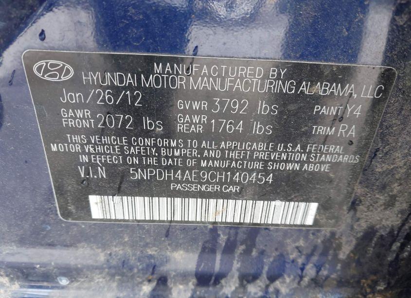 Photo 9 of 2012 Hyundai Elantra GLS (VIN 5NPDH4AE9CH140454)