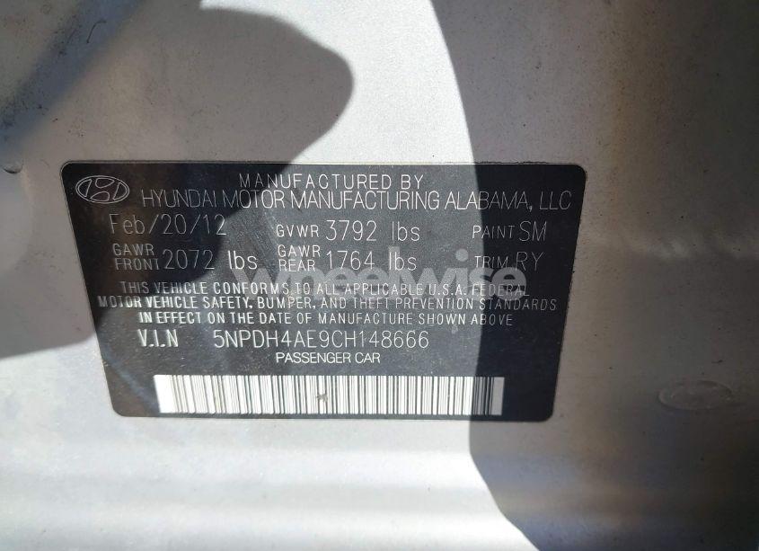 Photo 9 of 2012 Hyundai Elantra LIMITED (VIN 5NPDH4AE9CH148666)