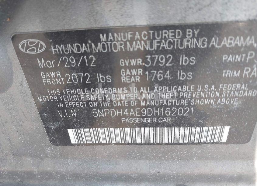 Photo 9 of 2013 Hyundai Elantra GLS (VIN 5NPDH4AE9DH162021)