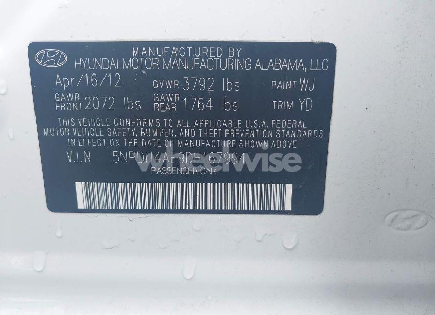 Photo 9 of 2013 Hyundai Elantra GLS (VIN 5NPDH4AE9DH167994)