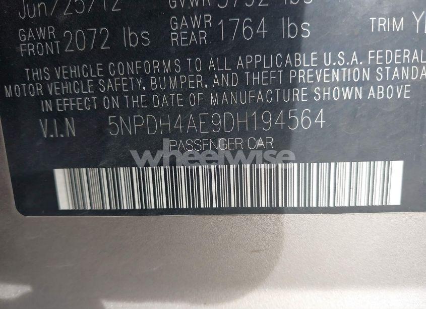 Photo 9 of 2013 Hyundai Elantra GLS (VIN 5NPDH4AE9DH194564)