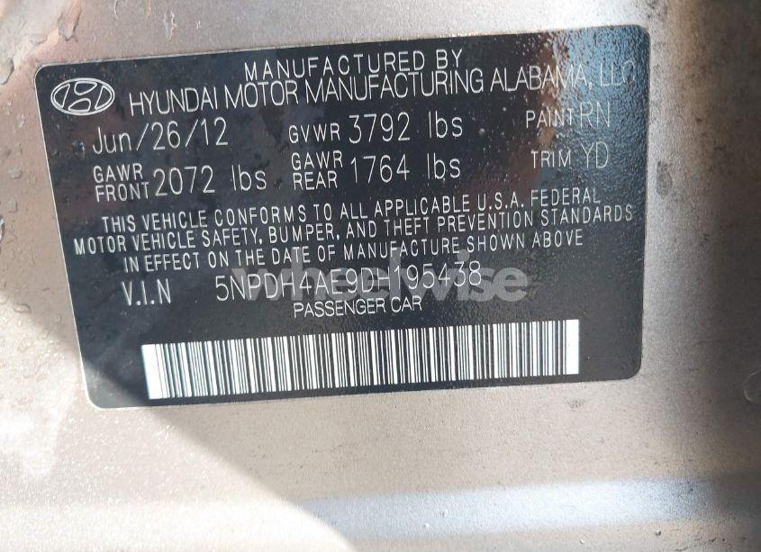 Photo 9 of 2013 Hyundai Elantra GLS (VIN 5NPDH4AE9DH195438)