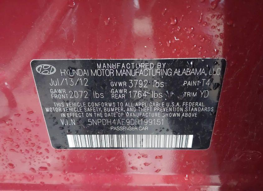 Photo 9 of 2013 Hyundai Elantra GLS (VIN 5NPDH4AE9DH199151)