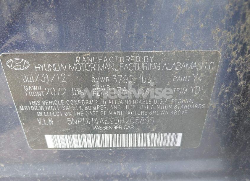 Photo 9 of 2013 Hyundai Elantra LIMITED (VIN 5NPDH4AE9DH205899)