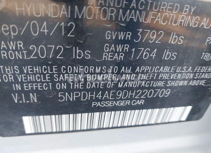 Photo 9 of 2013 Hyundai Elantra GLS (VIN 5NPDH4AE9DH220709)