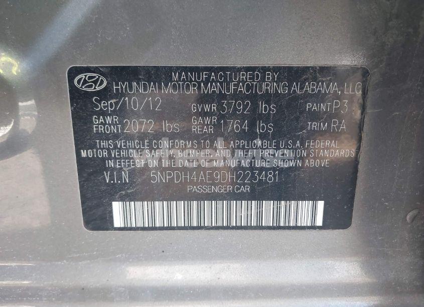 Photo 9 of 2013 Hyundai Elantra GLS (VIN 5NPDH4AE9DH223481)