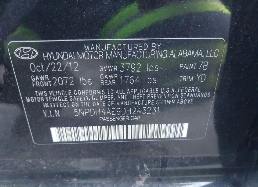 Photo 9 of 2013 Hyundai Elantra GLS (VIN 5NPDH4AE9DH243231)