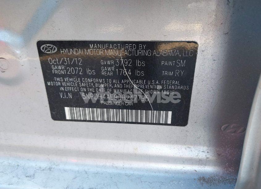 Photo 9 of 2013 Hyundai Elantra LIMITED (VIN 5NPDH4AE9DH247795)