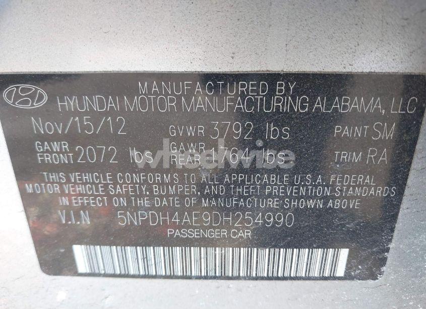 Photo 9 of 2013 Hyundai Elantra GLS (VIN 5NPDH4AE9DH254990)