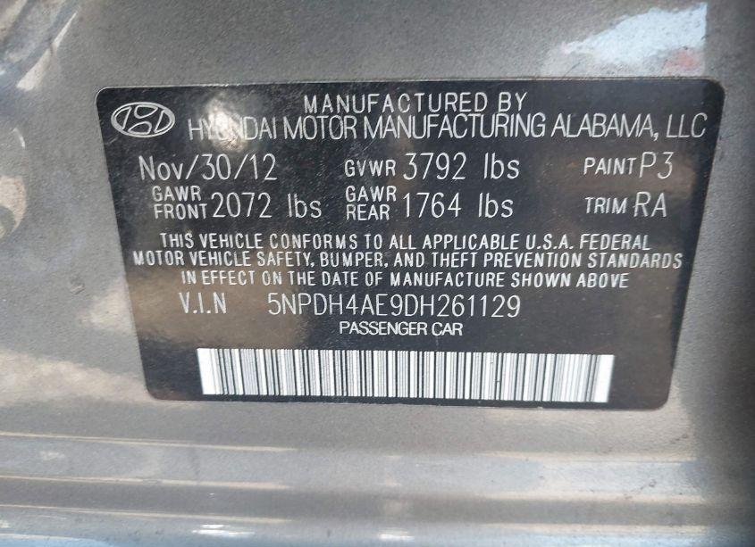 Photo 9 of 2013 Hyundai Elantra LIMITED (VIN 5NPDH4AE9DH261129)