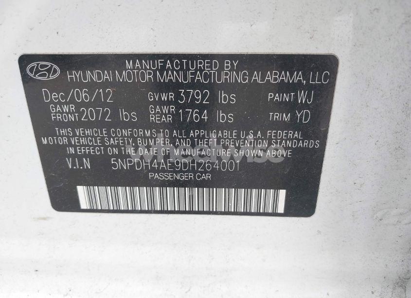 Photo 9 of 2013 Hyundai Elantra GLS (VIN 5NPDH4AE9DH264001)