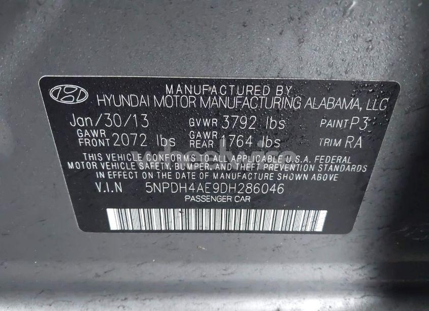 Photo 9 of 2013 Hyundai Elantra GLS (VIN 5NPDH4AE9DH286046)