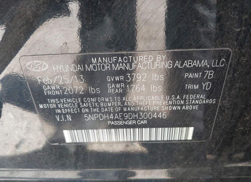 Photo 9 of 2013 Hyundai Elantra GLS (VIN 5NPDH4AE9DH300446)