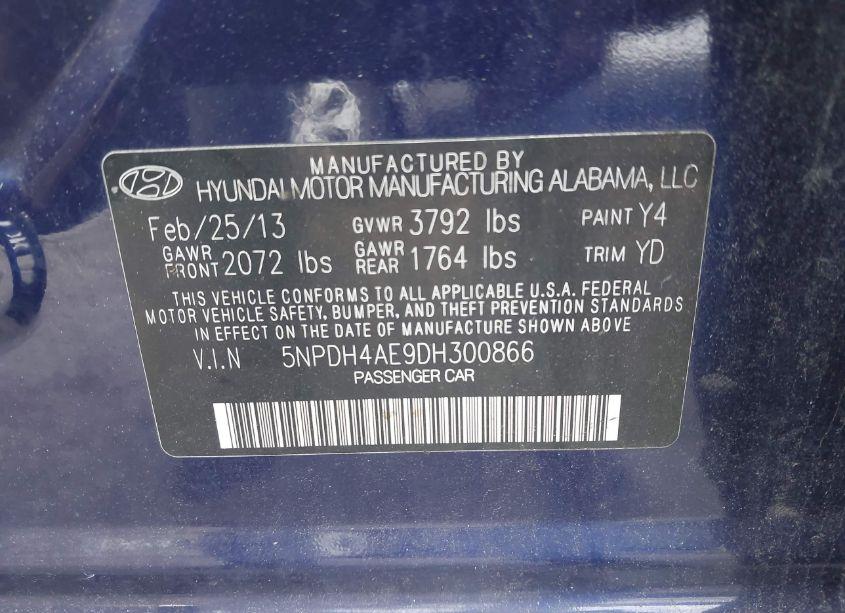 Photo 9 of 2013 Hyundai Elantra LIMITED (VIN 5NPDH4AE9DH300866)