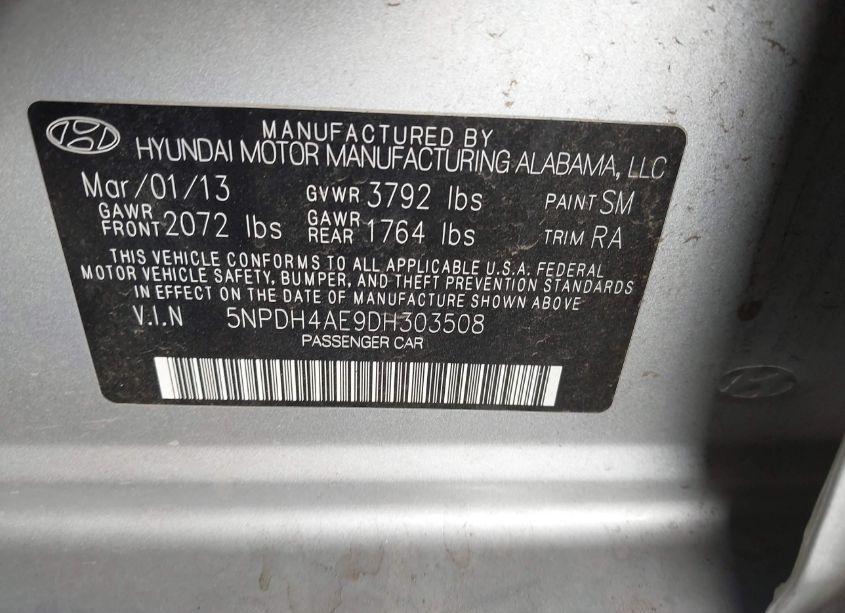 Photo 9 of 2013 Hyundai Elantra GLS (VIN 5NPDH4AE9DH303508)