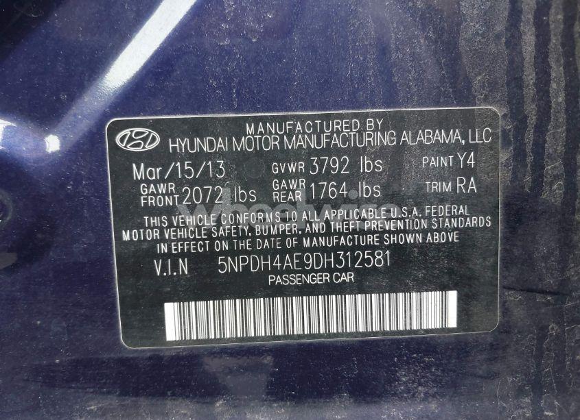 Photo 9 of 2013 Hyundai Elantra GLS (VIN 5NPDH4AE9DH312581)