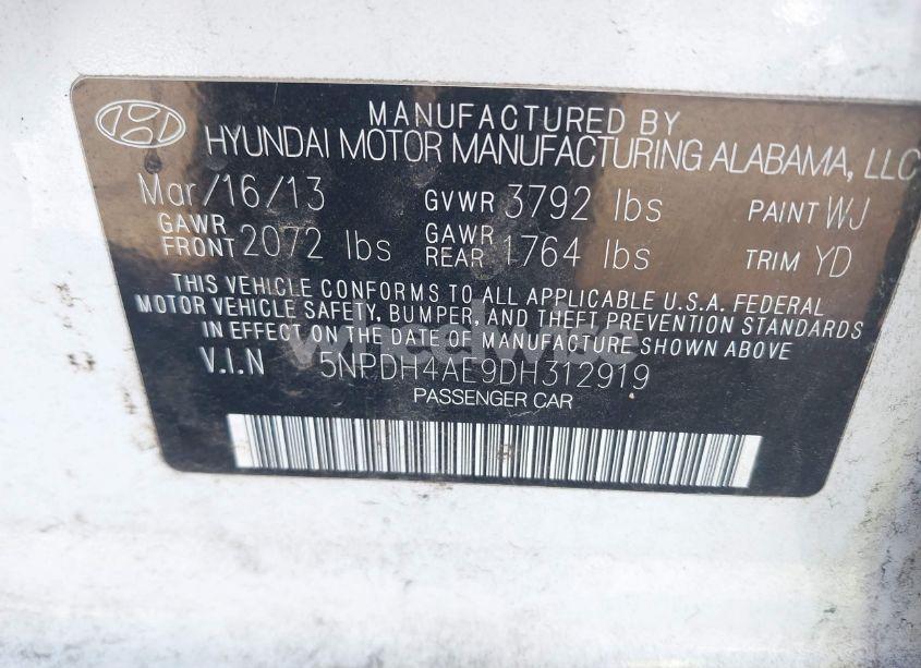 Photo 9 of 2013 Hyundai Elantra GLS (VIN 5NPDH4AE9DH312919)