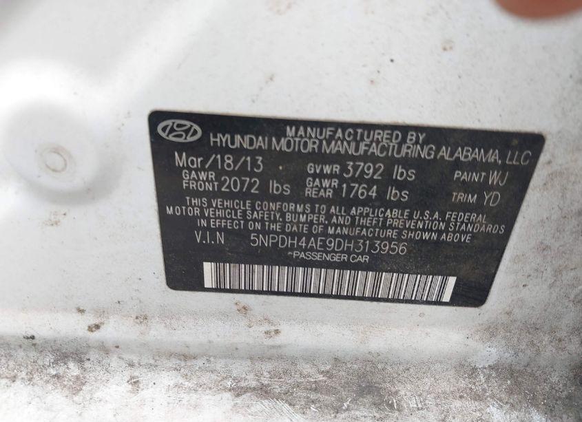 Photo 9 of 2013 Hyundai Elantra GLS (VIN 5NPDH4AE9DH313956)