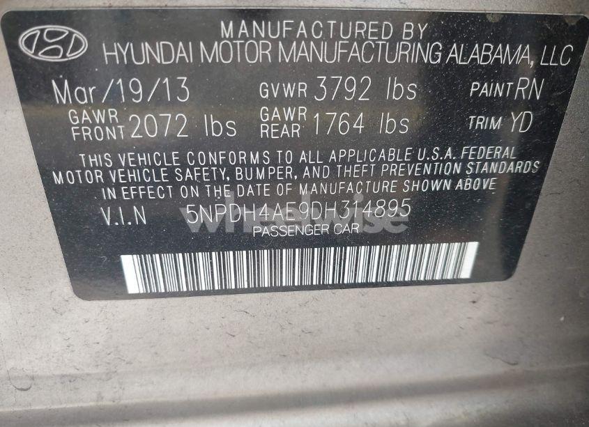Photo 9 of 2013 Hyundai Elantra GLS (VIN 5NPDH4AE9DH314895)