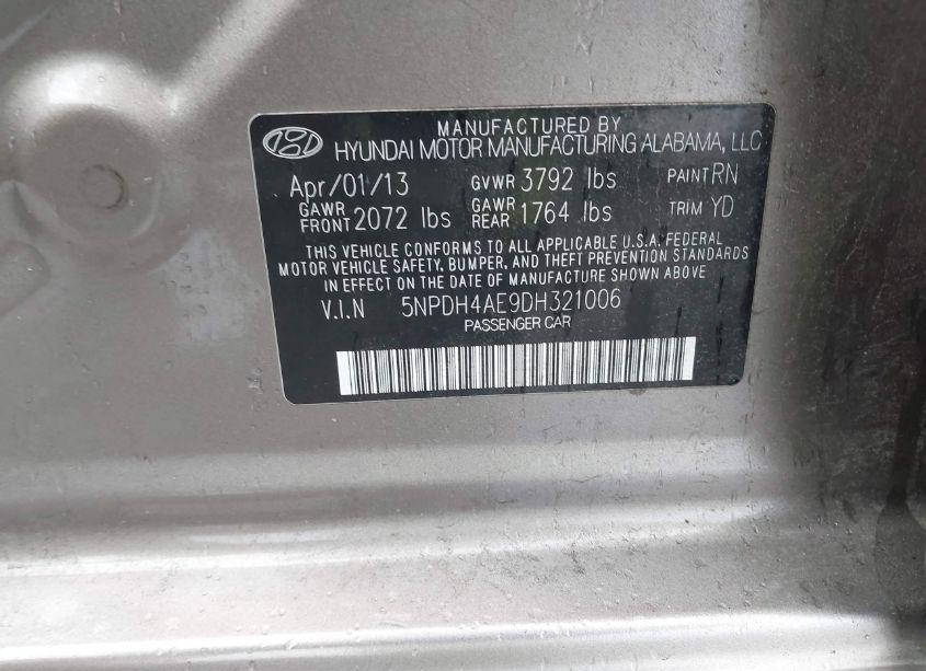 Photo 9 of 2013 Hyundai Elantra GLS (VIN 5NPDH4AE9DH321006)