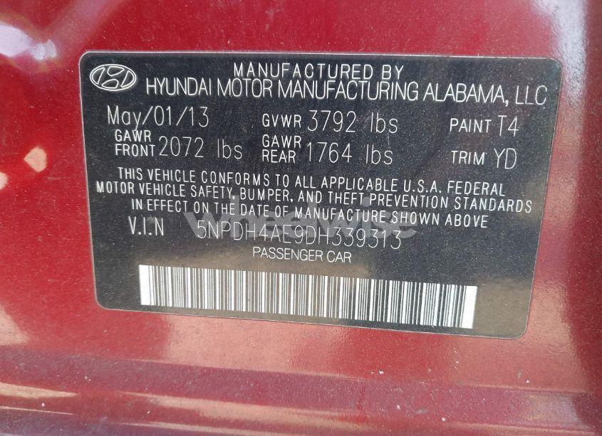 Photo 9 of 2013 Hyundai Elantra GLS (VIN 5NPDH4AE9DH339313)