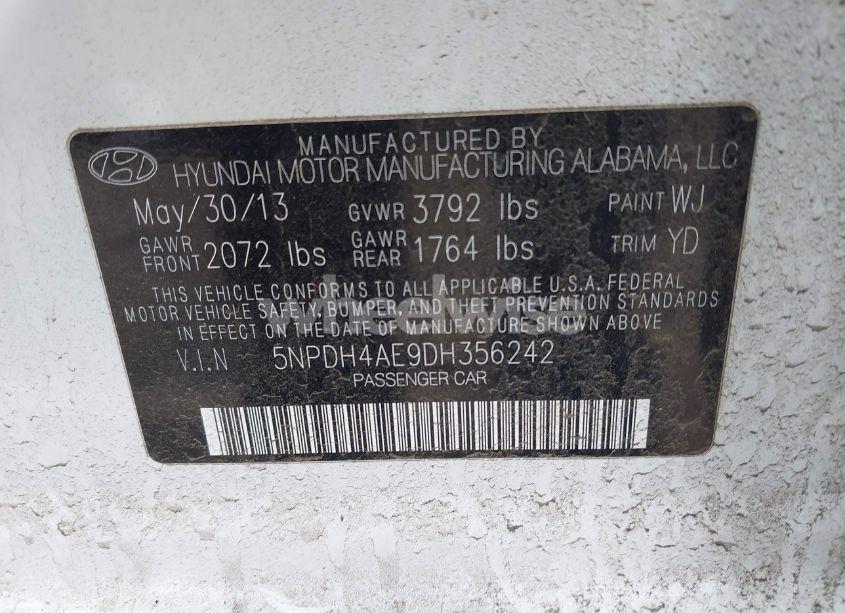 Photo 9 of 2013 Hyundai Elantra GLS (VIN 5NPDH4AE9DH356242)