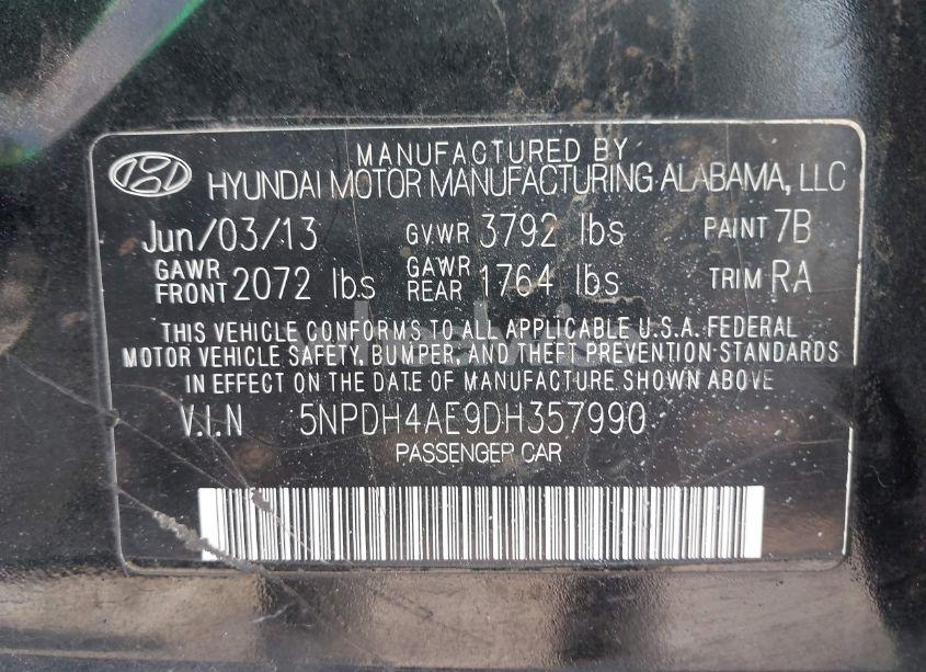 Photo 9 of 2013 Hyundai Elantra GLS (VIN 5NPDH4AE9DH357990)