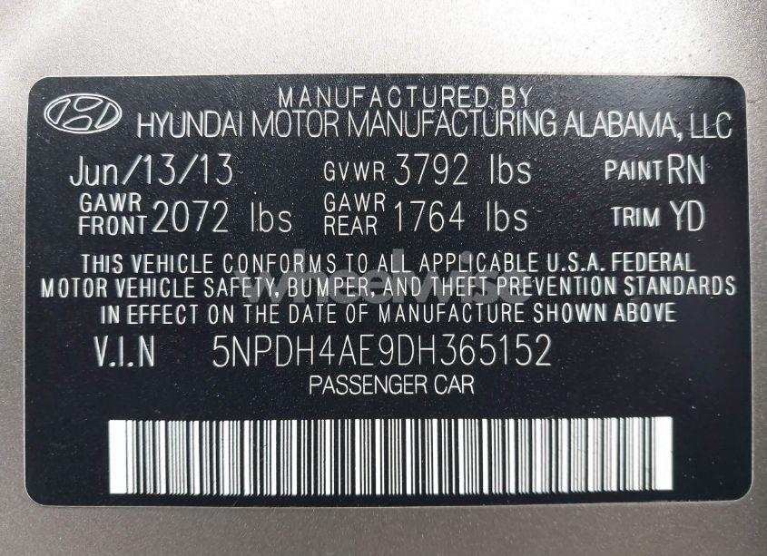 Photo 9 of 2013 Hyundai Elantra GLS (VIN 5NPDH4AE9DH365152)