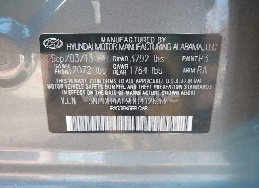 Photo 9 of 2013 Hyundai Elantra GLS (VIN 5NPDH4AE9DH412633)