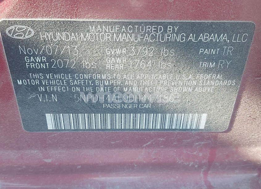 Photo 9 of 2013 Hyundai Elantra LIMITED (VIN 5NPDH4AE9DH447186)