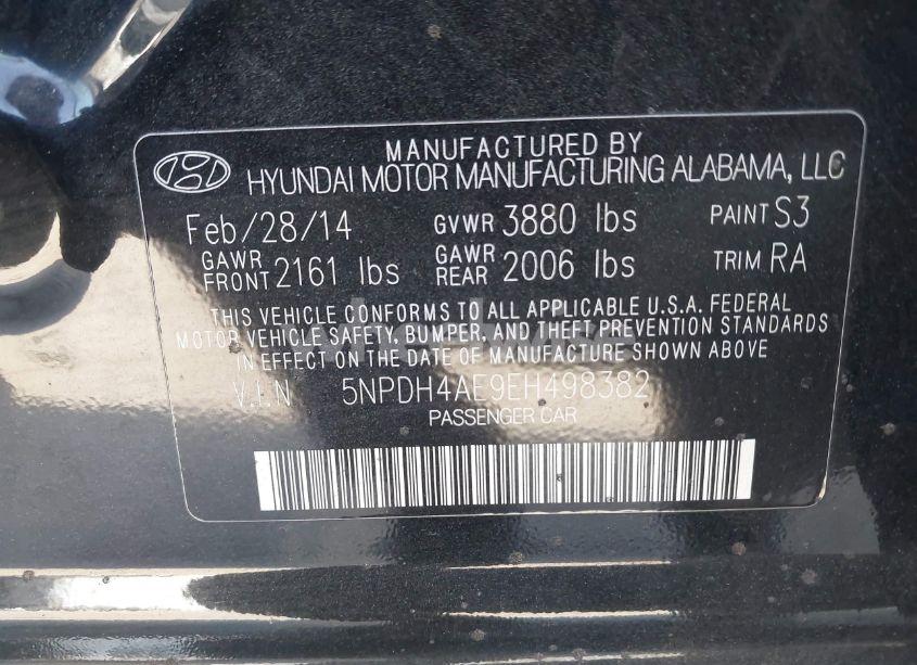 Photo 9 of 2014 Hyundai Elantra LIMITED (VIN 5NPDH4AE9EH498382)