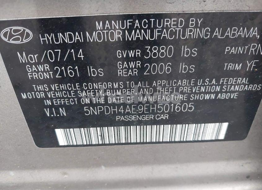 Photo 9 of 2014 Hyundai Elantra SE (VIN 5NPDH4AE9EH501605)