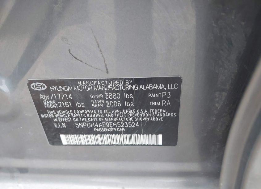 Photo 9 of 2014 Hyundai Elantra SE (VIN 5NPDH4AE9EH523524)