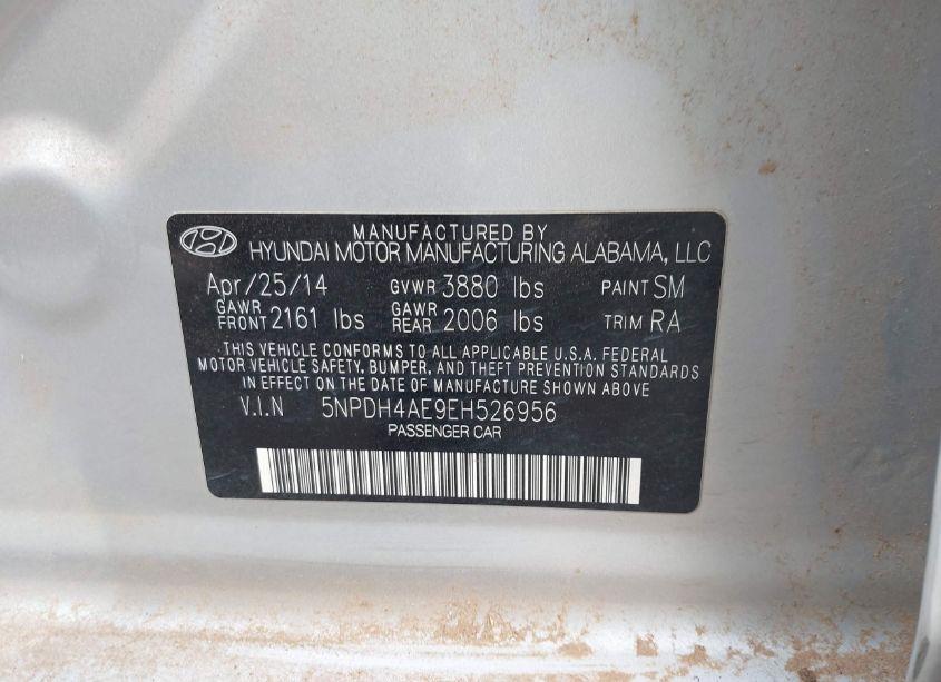 Photo 9 of 2014 Hyundai Elantra SE (VIN 5NPDH4AE9EH526956)