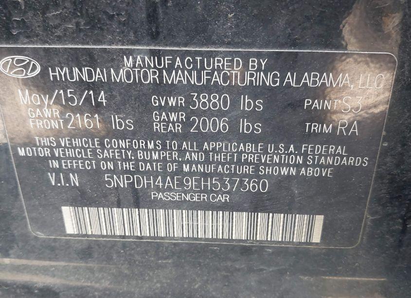 Photo 9 of 2014 Hyundai Elantra SE (VIN 5NPDH4AE9EH537360)