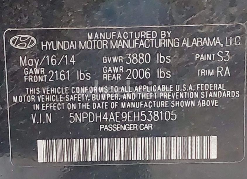 Photo 9 of 2014 Hyundai Elantra SE (VIN 5NPDH4AE9EH538105)