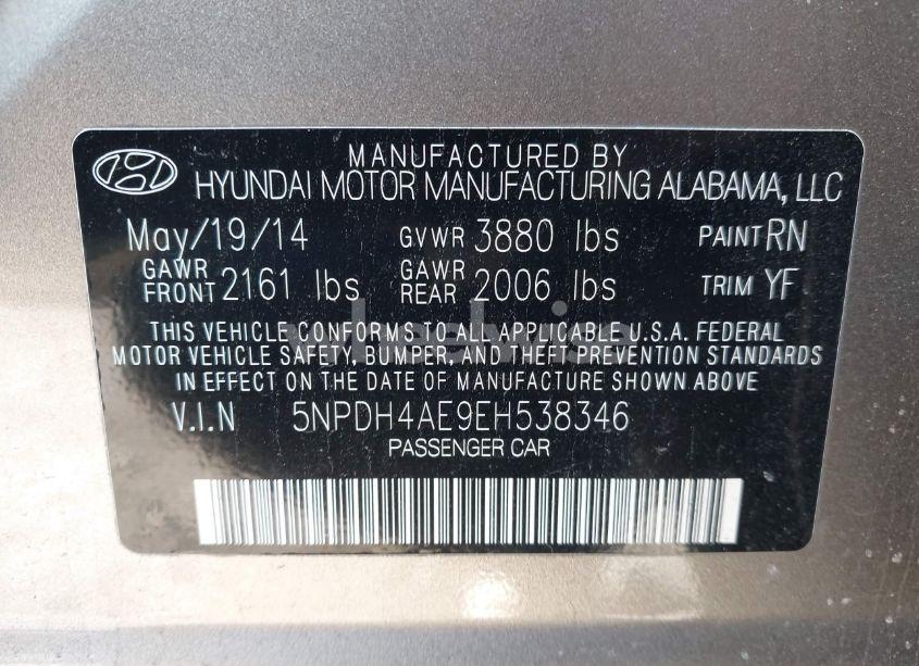 Photo 9 of 2014 Hyundai Elantra SE (VIN 5NPDH4AE9EH538346)