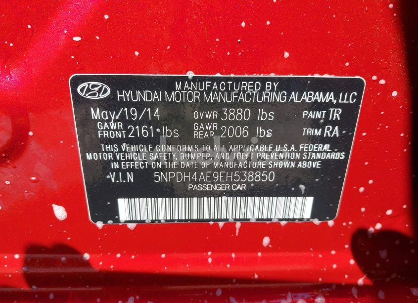 Photo 9 of 2014 Hyundai Elantra SE (VIN 5NPDH4AE9EH538850)