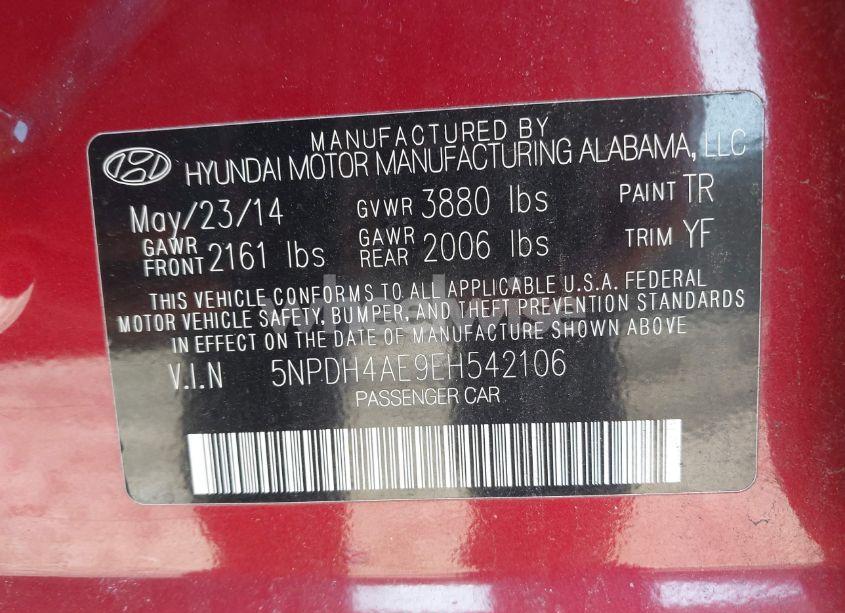 Photo 9 of 2014 Hyundai Elantra LIMITED (VIN 5NPDH4AE9EH542106)